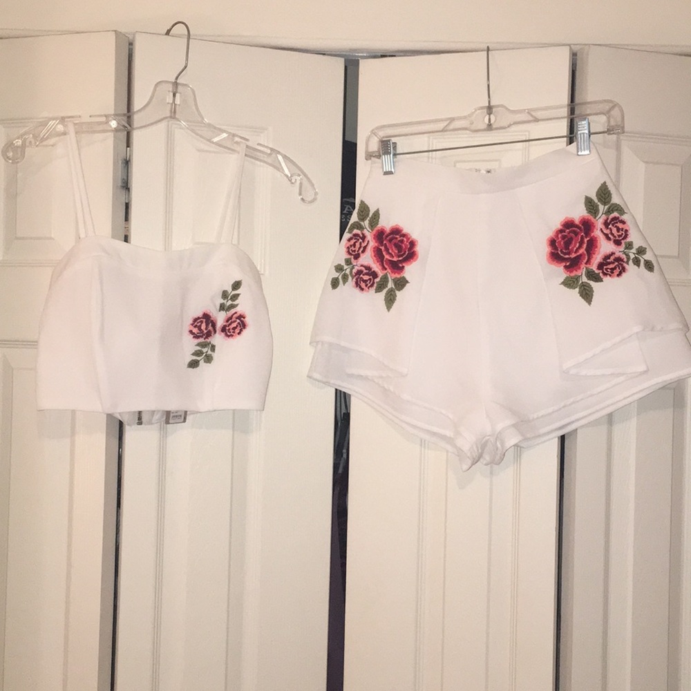 Rose Embroidered Crop Top and Short Set